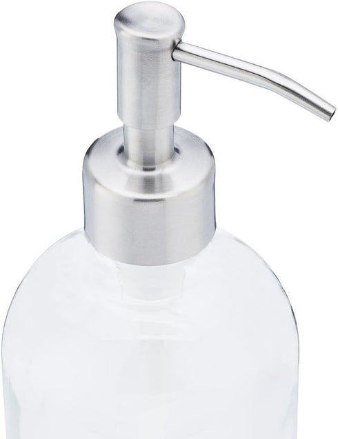 Clear Glass Jar Soap and Lotion Dispenser with Stainless Steel Pump, 16 oz.