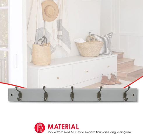 Home Basics Durable 5-Double-Hooks Wall Mounted Hanging Rack (White) for Entry Way or Garage
