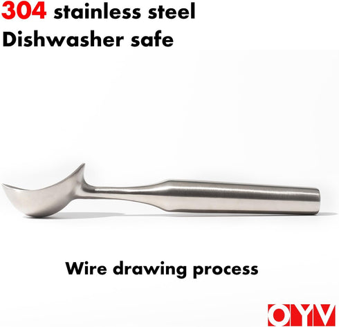 OYV Stainless Steel Ice Cream Scoop, Ergonomically Designed Handle for Comfort, Heavy Duty Ice Cream Scooper, One-Piece