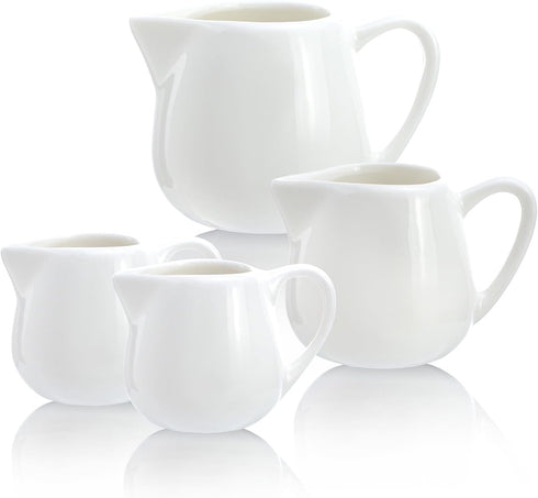 CHOOLD 2 pcs Mini Ceramic Creamer with Handle, Coffee Milk Creamer Pitcher - White, 1.5 oz