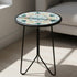 12" LIFFY Patio Side Table, Outdoor Metal Side Table with Glass Top, Indoor Round Accent End Table for Living Room
