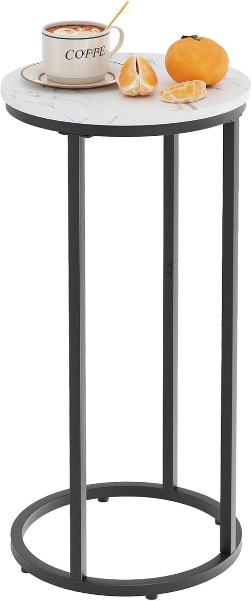 Katrawu C Shaped end Table,Wood Round Side Table for Couch,Small Sofa Table with