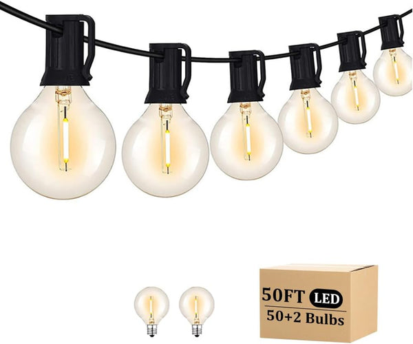 RYKUG Outdoor String Light 50FT Patio Black with 52 Shatterproof G40 LED Clear