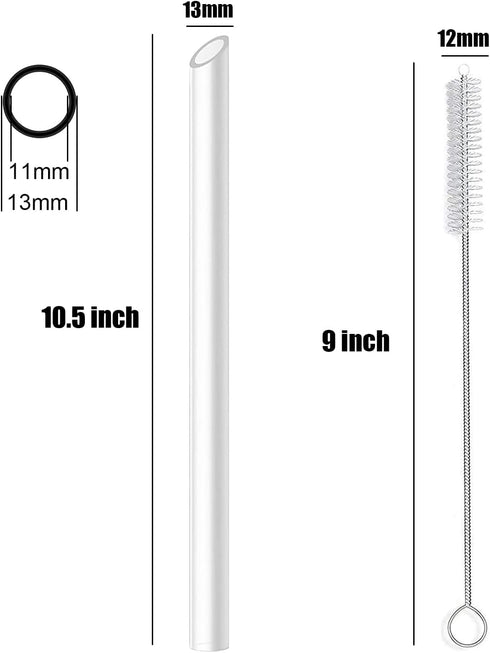 ALINK Reusable Clear Boba Straws, 13 mm x 10.5 in Jumbo Hard Plastic Smoothie Straws, Pack of 8 with Cleaning Brush