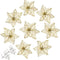12pcs Glitter Poinsettia Christmas Tree Ornament - Artificial Wedding Flowers for Xmas Tree Wreaths Decor (Red and Gold)
