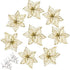 12pcs Glitter Poinsettia Christmas Tree Ornament - Artificial Wedding Flowers for Xmas Tree Wreaths Decor (Red and Gold)