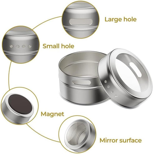 Set 8 2 Wall-Plates,100 Stickers,2 3 oz Vetacsion of Magnetic Spice Tins with Metal Preprinted Seasoning Label Styles
