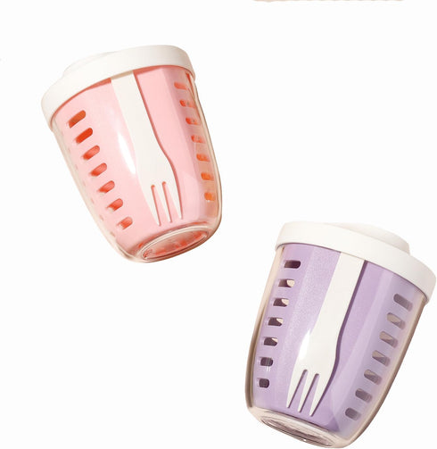 Fruit Salad Storage Cup with Lids and Fork, 20 Oz Plastic Airtight Containers for Fridge, BPA-Free, Reusable