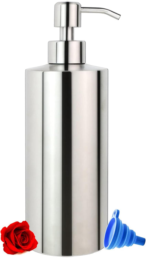 18 oz Large Countertop Soap Dispenser, Brushed Nickel Stainless Steel Pump Bottle for Bathroom and Kitchen