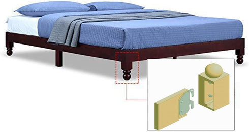 Universal Wood Rail Hook Plates for Footboard Frame, Replacement Wooden Bed Frame Bracket (Set of 4)