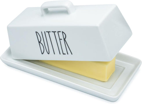 Heartland Home Porcelain Covered Butter Dish with Lid for Countertop - 7.6" x 3.8" Butter Holder Container with