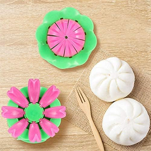 5 Pieces Dumpling Maker Set - Bun Maker, Steam Filled Plastic Mold, and Filling Spoon for Cooking (Green, Pink)