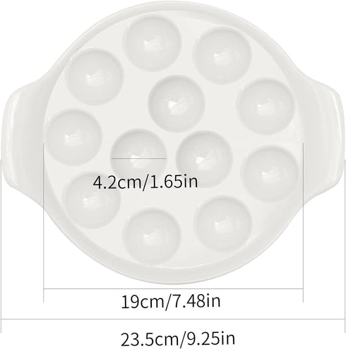 Bamboo's Grocery LoKii 12 Holes 2 Pack Ceramic Escargot Dish, Ceramic Snail Dish with Handles, Escargot Dish Diet Plates, White, 9.25 Inches