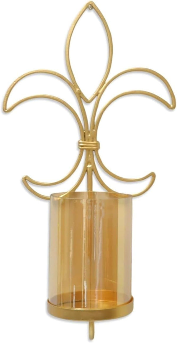 Hosley Metal Gold Fleur Dis Lis Wall Sconce with Glass Candle Holder