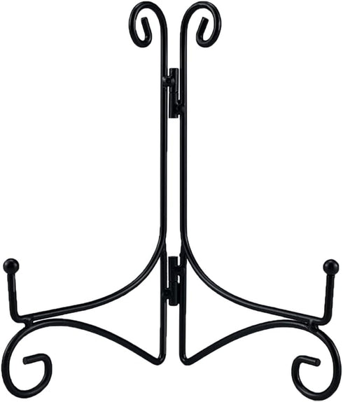Black Iron Plate Stand - 8 Inch Plate Holder for Displaying Cookbooks, Pictures, and Decorative Plates (1 Pack)