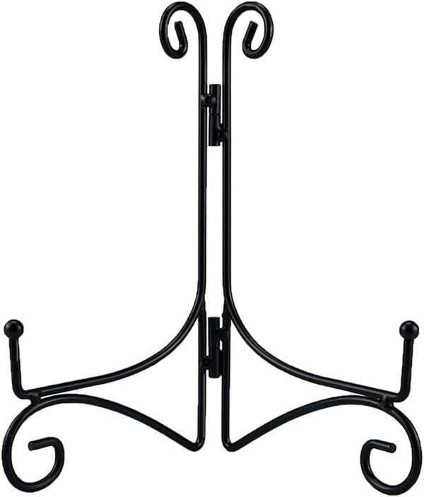 Black Iron Plate Stand, 10 Inch Holder for Display, Small Metal Plate Stands for Cookbooks and Photos