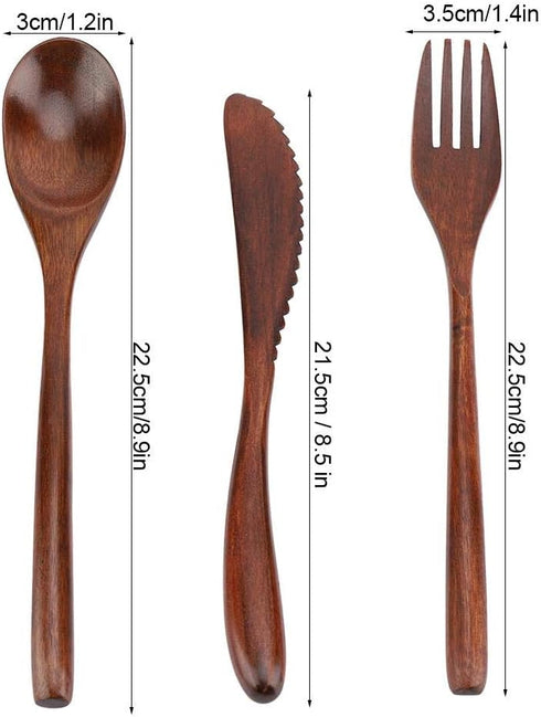 3Pcs Wooden Spoon Fork Knife Cutlery Set, Japanese Reusable Wooden Bamboo Cutlery Set by FTVOGUE