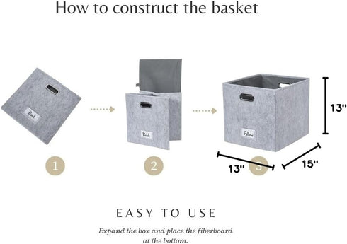 DECOMOMO Storage Basket 13x15x13 Cube Bins with Label Holder, Felt Fabric Storage Cubes for Shelves Closet Toys Clothes