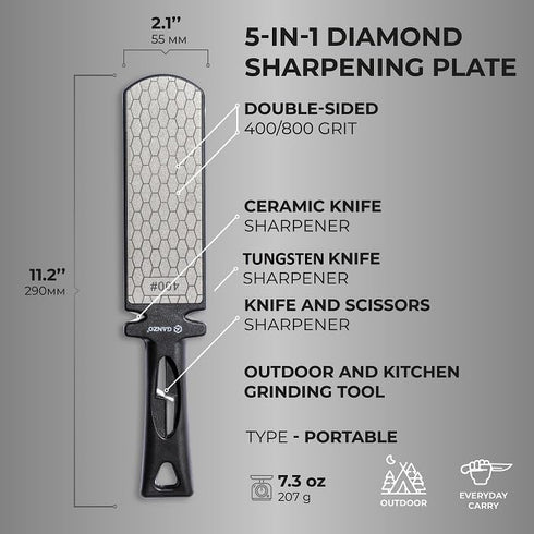 GANZO Firebird ProSharp Multifunctional Sharpener - Double Sided Diamond Tungsten Steel Ceramic - Lightweight, Compact