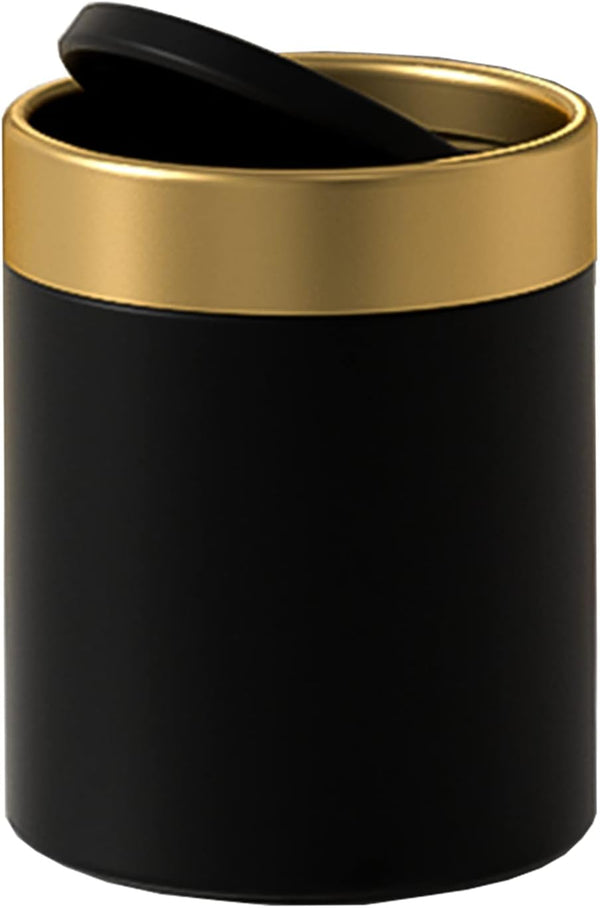 Small Trash Can with Lid, Mini Desk Trash Can, 1.5 Liter / 0.4 Gallon Metal Garbage Can for Countertop