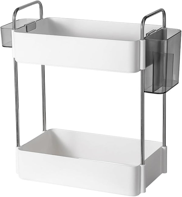 2-Tier Adjustable Countertop Organizer Tray, Dual-Level Spice Rack and Cosmetic Storage for Kitchen Cabinet & Pantry