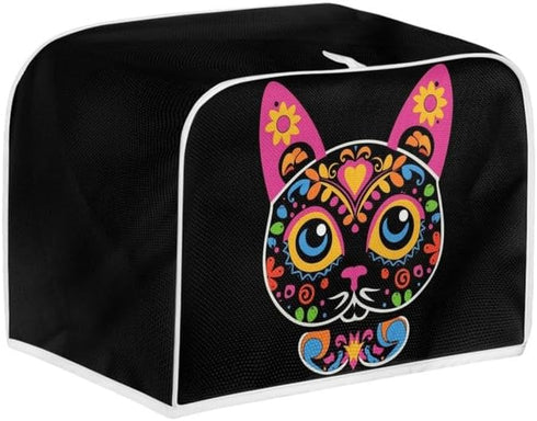 Toaster Cover for 4 Slice Sugar Skull Cat Black, Washable Protective Cover with Hang Loop (16x16") 2PCS