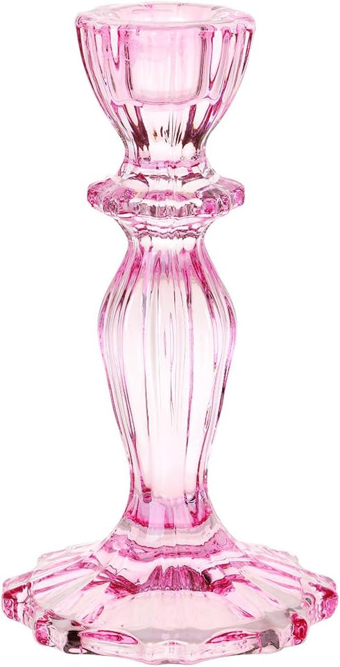Talking Tables Boho Pink Glass Candlestick Holder, Height 16cm, One Size Glass Candle Holder
