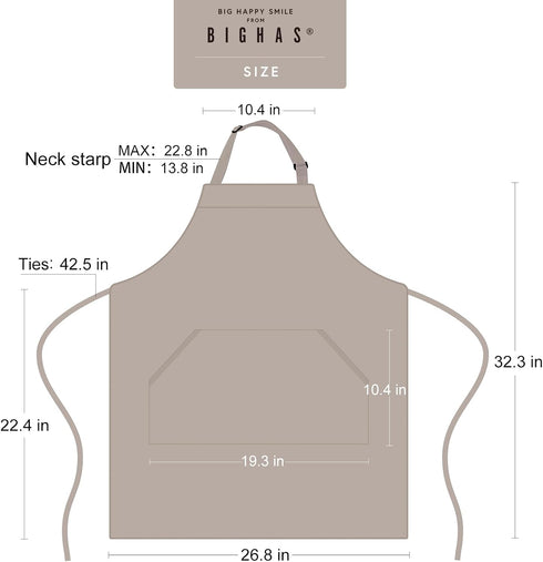 BIGHAS Adjustable Bib Apron with Long Ties for Men and Women, 18 Colors for Chef Kitchen Cooking