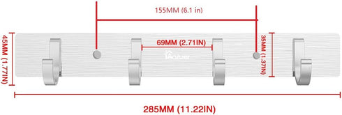 Wall Mount Coat Hook - 4 Hooks Aluminum Alloy Coat Hangers Rack for Clothes, Silver