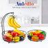Auledio 2-Tier Countertop Fruit Vegetables Basket Bowl Storage with Banana Hanger, Black, 64 ounces