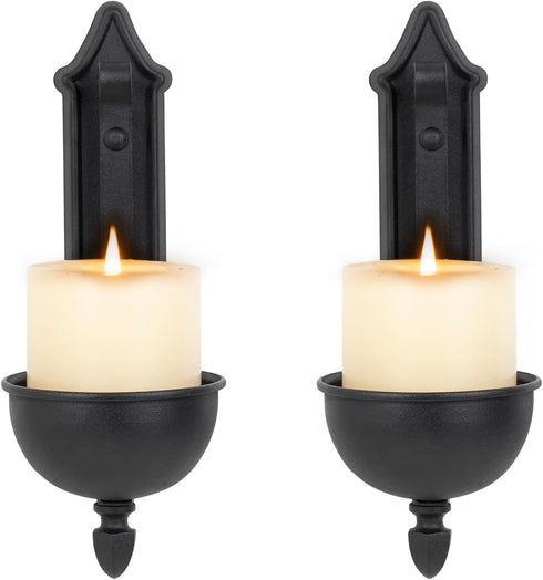 Set 2 Aimto Wall Sconce Candle Holder Black Wall-Mount Metal Candle Holders Hanging Iron Wall Candle Sconce