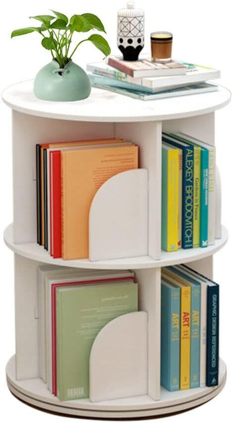 BJTDLLX Rotating Bookshelf, Freestanding Storage Shelf, 360 Rotating White Bookshelf Round Bookcase Magazines