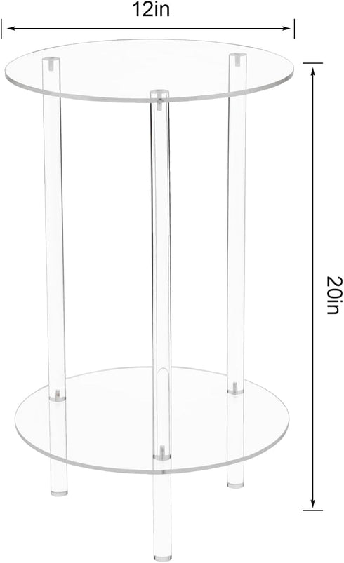 YINSHCO 2 12" Acrylic Detachable End Table, Round Acrylic Coffee Table, Tier Multifuntional Clear Nightstand End Table