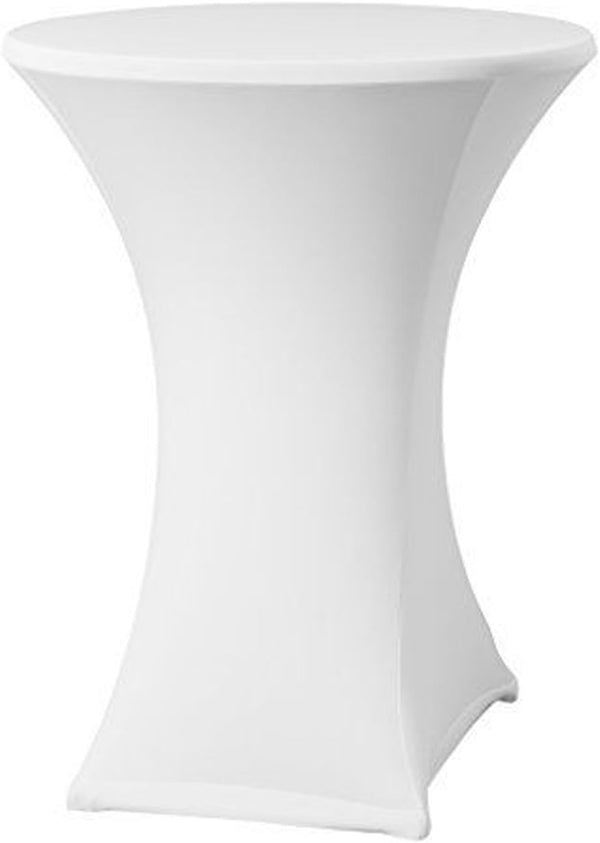 Tina's 24x43 Inch Highboy Spandex Cocktail Table Cover, White Fitted Stretch Tablecloth for Round Tables