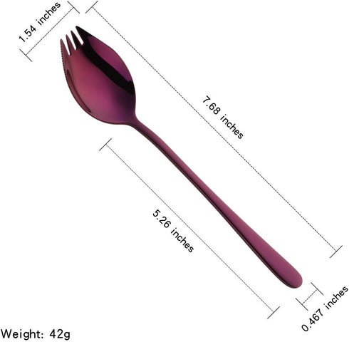 Buyer Star 6-Pack Stainless Steel Sporks - 18/8 Cutlery for Everyday Use, 7.6-Inch, Purple