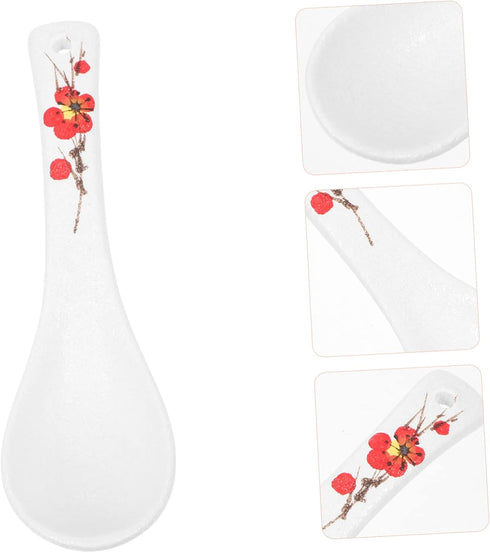 HOMSFOU 4pcs Ceramic Ramen Spoons, Small White Chinese Soup Spoon, Cream Soup Spoon, Japanese Ramen Soup Spoons