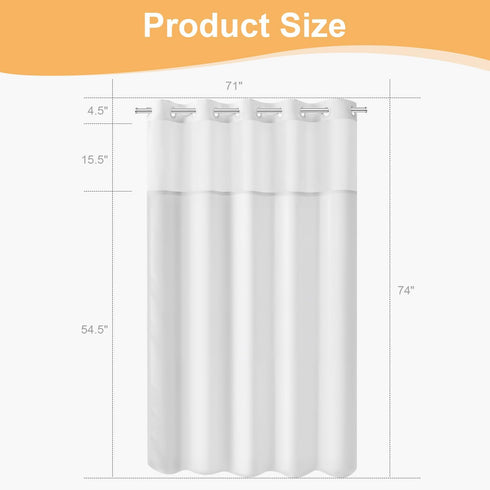 River Dream White Fabric Shower Curtain, 71x74 inches with Sheer Window, Water Repellent, No Liner Needed