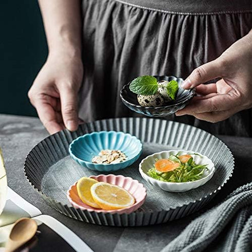 Gaolinci 3.5 Inches Flower Shape Ceramic Sauce Dish, Mini Side Seasoning Dish, Set of 4 Porcelain Small Saucer Dishes