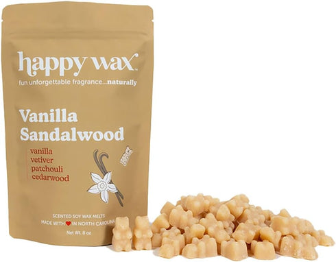Happy Wax Vanilla Sandalwood Scented Bear Wax Melts - Natural Strong Vanilla with Essential Oils (8 oz Pouch)