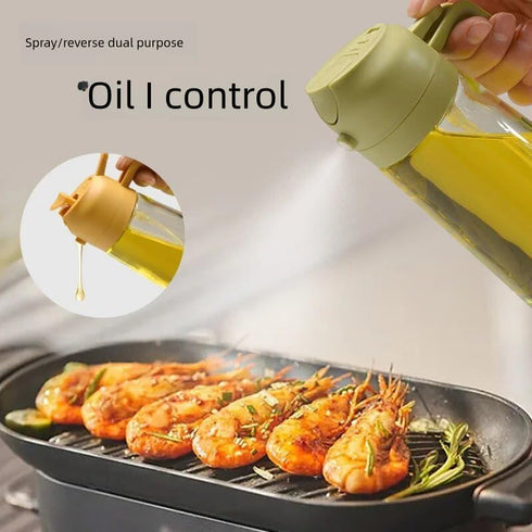 Premium 2-in-1 Oil Sprayer & Dispenser Bottle for Kitchen, 600ml Glass Olive Oil Mister (Green)