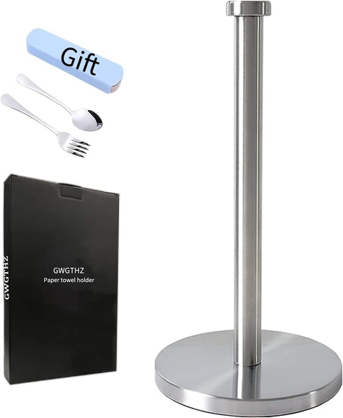 Stainless Steel Paper Towel Holder, Silver Countertop for Kitchen Bathroom, Standing Holder with Weighted Base for