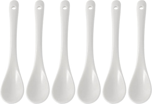 Set of 6 Premium White Porcelain Spoons for Coffee, Espresso, Tea, Sauces, and Desserts