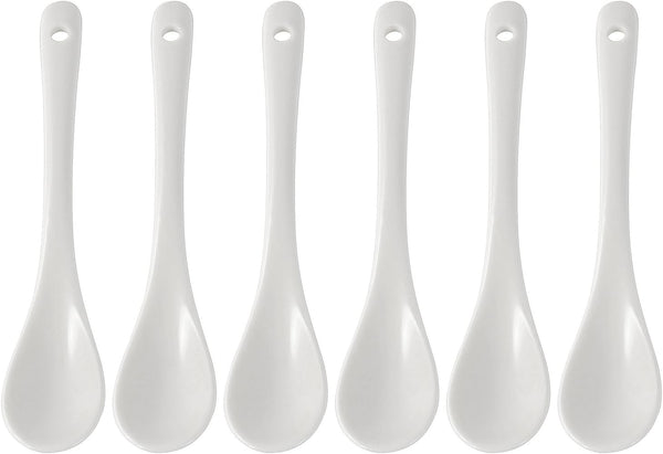 Set of 6 Premium White Porcelain Spoons for Coffee, Espresso, Tea, Sauces, and Desserts