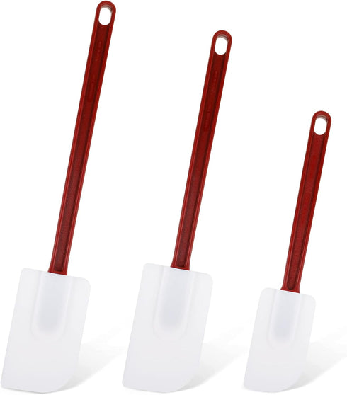 Set of 3 Commercial Silicone Spatulas, High Heat Resistant Scraper for Kitchen Cooking, Red Handle, 10-16 Inch