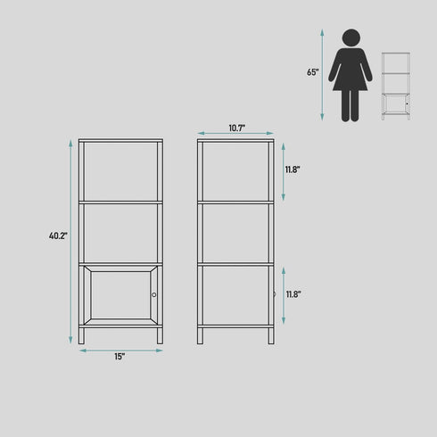 4 BS03BB004 TUTOTAK Tier Bookcase and Bookshelf, Narrow Book Shelf with Door for Small Space, for Living Room, Office