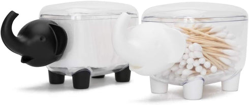 Cotton Ball Holder Dispenser 2-Pack, Cute Elephant Acrylic Qtip Containers with Lid for Bathroom Countertops