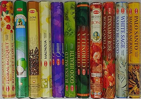 Hem Incense, 12 Box Best Variety Pack, 240 Sticks, 45+min Burn
