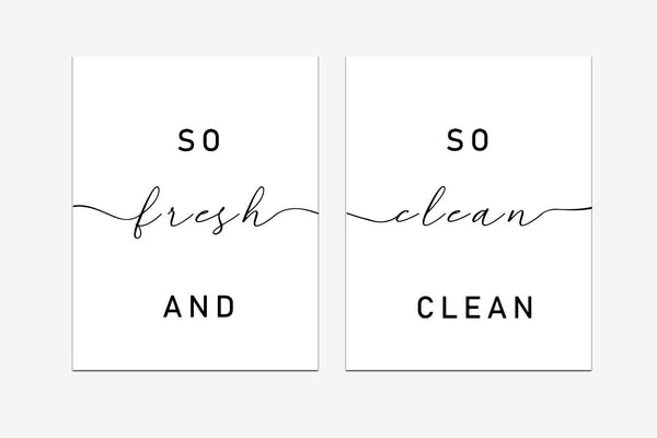 So Fresh and So Clean Clean Bathroom Quotes - Art Prints Set of 2 Bathroom Decor, 8 x 10 Inches Unframed