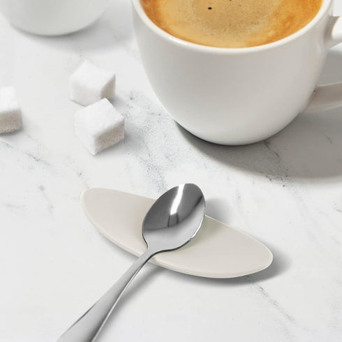 Carrotez Small Silicone Coffee Spoon Rest, 2 pcs, Flexible Almond-Shaped for Kitchen Utensil Rest (Ivory)