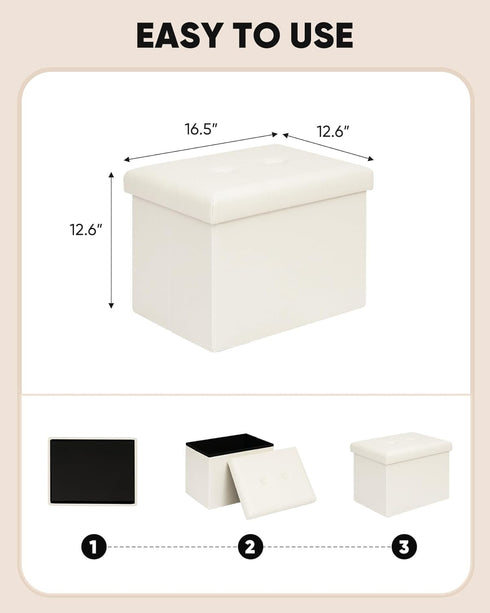 16.5"x12.6"x12.6" B FSOBEIIALEO Folding Storage Ottoman, Faux Leather Footrest Seat Coffee Table Toy Chest Kids, White